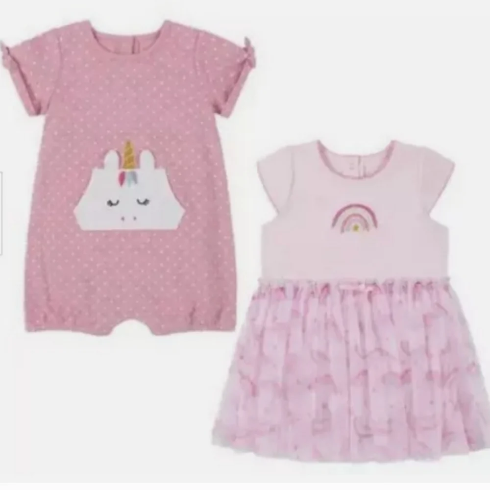 KIDS HEADQUARTERS GIRLS 2 PC DRESS/ROMPER UNICORN/RAINBOW SET(PINK 18M)N…